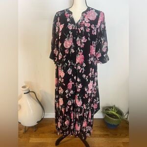 Gracia Floral Long Sleeve Dress in Black and Pink